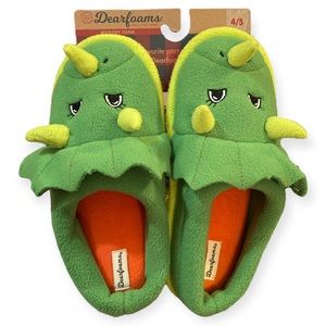 Dearfoams 🦖Triceratops🦖 Kids Sz 4-5 Peyton Animal Clog Slipper Retro Green
